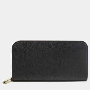 Pre Owned Dior Diorissimo Voyageur Black Leather Zip Around Wallet