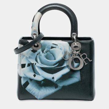 Pre Owned Dior Green Medium Deerskin Floral Print Lady Dior