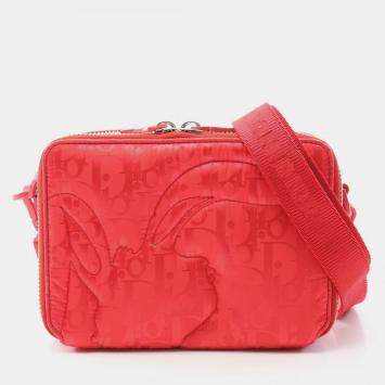 Pre Owned Christian Dior X Erl Mirage Crossbody Shoulder Bag Nylon Leather Red