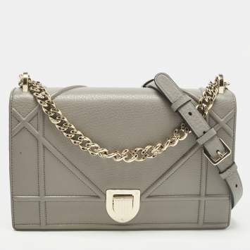 Pre Owned Dior Diorama Medium Grey Leather Flap Bag
