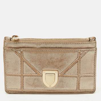 Pre Owned Dior Diorama Metallic Leather Zip Card Holder