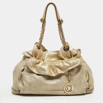 Pre Owned Dior Le Trente Gold Shimmer Leather Shoulder Bag