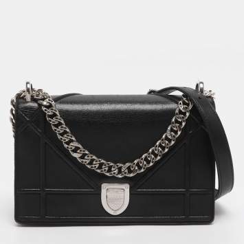 Pre Owned Dior Black Leather Small Diorama Shoulder Bag