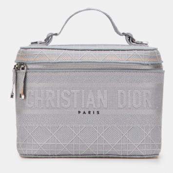 Pre Owned Dior Grey Canvas Cannage Diortravel Vanity Case