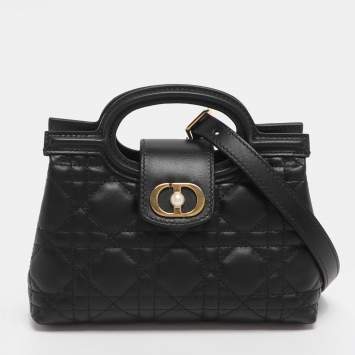 Pre Owned Dior Jolie Mini Black Cannage Quilted Leather Satchel