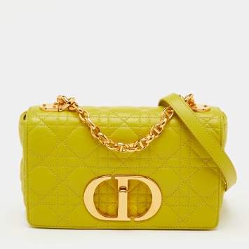 Pre Owned Dior Caro Small Lime Yellow Cannage Leather Shoulder Bag