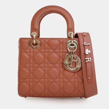 Pre Owned Dior Orange Small Lambskin Cannage MyABCDior Lady Dior