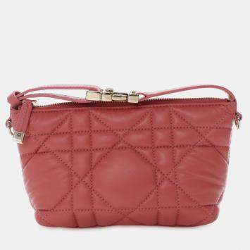 Pre Owned Dior Pink Small Calfskin Macrocannage Diortravel Nomad Pouch