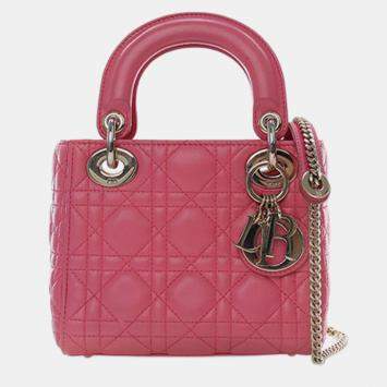 Pre Owned Dior Pink Mini Lambskin Cannage Lady Dior