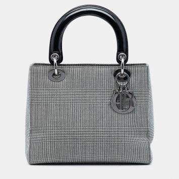 Pre Owned Dior Medium Grey Canvas Houndstooth Lady Dior