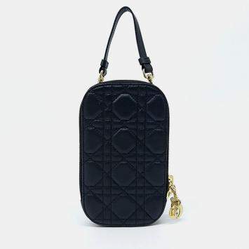 Pre Owned Dior Black Leather Phone Holder Crossbody Bag