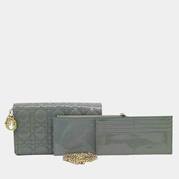 مملوكة مسبقًا Dior Grey Leather Patent Cannage Crossbody Bag