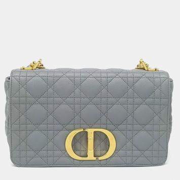 Pre Owned Dior Grey Leather Caro Bag Medium