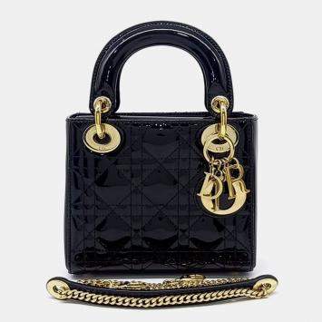 Pre Owned Dior Black Patent Leather Patent Lady Bag Mini