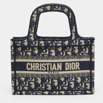 Pre Owned Dior Book Mini Navy Blue Oblique Canvas Tote