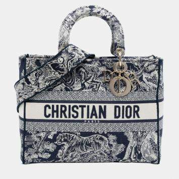 Pre Owned Dior Blue Large Embroidered Canvas Toile de Jouy Lady D Lite