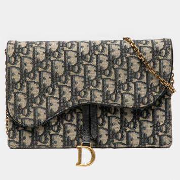 Pre Owned محفظة سلسلة قماش زرقاء أوبليك ديور سادل