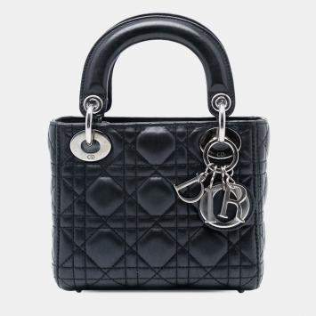 Pre Owned Dior Black Mini Iridescent Lambskin Cannage Lady Dior