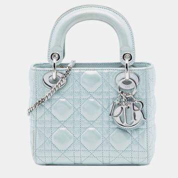 Pre Owned Dior Blue Mini Iridescent Lambskin Cannage Lady Dior