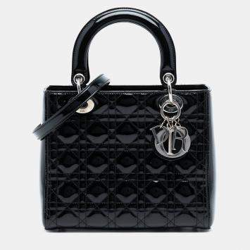 Pre Owned Dior Black Medium Patent Cannage Lady Dior