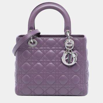 Pre Owned Dior Purple Medium Lambskin Cannage Lady Dior