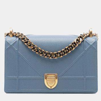 Pre Owned Dior Blue Small Grained Calfskin Diorama Flap