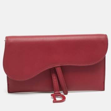 Pre Owned Dior Saddle Burgundy Leather Continental Wallet