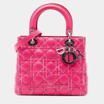 Pre Owned Dior Pink Medium Lambskin Cannage Lady Dior