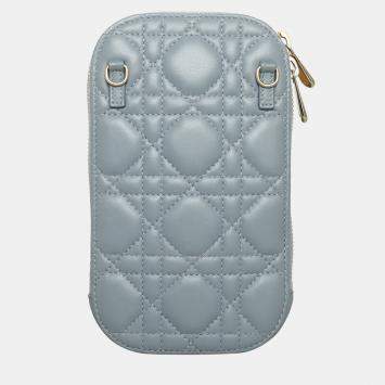 Pre Owned Dior Lady Dior Blue Leather Tech Phone Holder