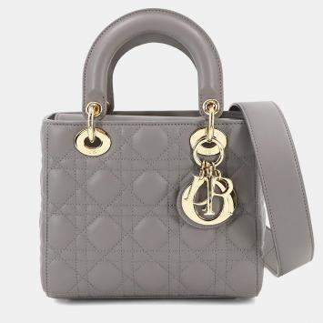 مملوكة مسبقًا Christian Dior Lady Dior Small Gray Leather Shoulder Bag