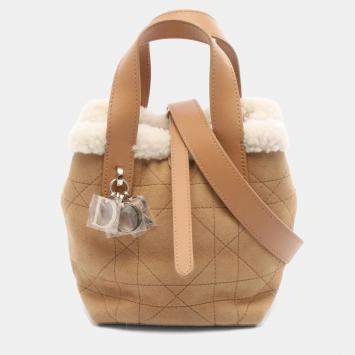 مملوكة مسبقًا Christian Dior Dior Dioralps Toujours Vertical Nano Macrocannage Handbag Mouton Leather Brown And White