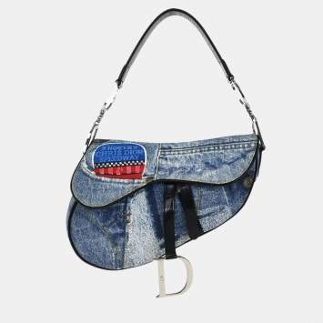 Pre Owned Dior Saddle Blue Denim Bag
