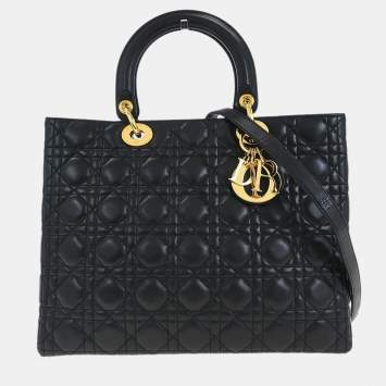 Pre Owned حقيبة يد ديور ليدي ديور سوداء جلد ضأن كاناج 2way