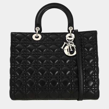 مملوكة مسبقًا Dior Lady Dior Cannage Black Lambskin Leather Top Handle Bag