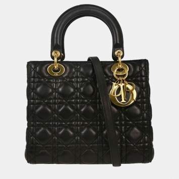 مملوكة مسبقًا Christian Dior Black Lambskin Lady Dior Cannage 2way Handbag