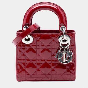 Pre Owned Dior Red Mini Patent Cannage Lady Dior