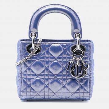 Pre Owned Dior Blue Mini Iridescent Lambskin Cannage Lady Dior