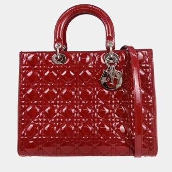 مملوكة مسبقًا Christian Dior Red Patent Leather Lady Dior 2Way Handbag