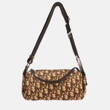 Pre Owned Dior Trotter Beige Canvas Shoulder Bag