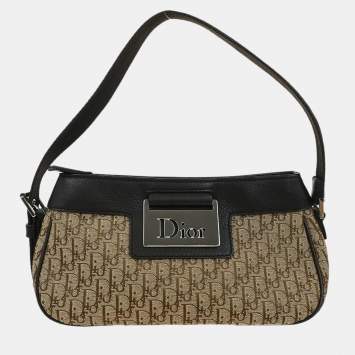 Pre Owned Dior Trotter Beige Canvas Shoulder Bag