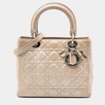 مملوكة مسبقًا حقيبة يد ديور ليدي ديور متوسطة جلد حمل ذهبي متموج