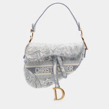 Pre Owned Dior Canvas Embroidered Toile de Jouy Saddle Bag