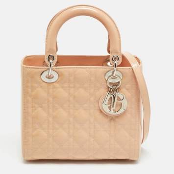 مملوكة مسبقًا Dior Lady Dior Medium Beige Cannage Patent Leather Tote