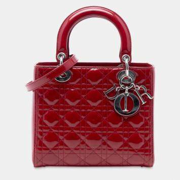 Pre Owned Dior Red Medium Patent Cannage Lady Dior
