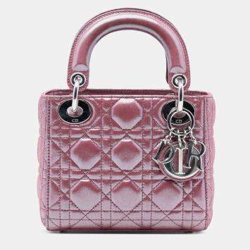 Pre Owned Dior Pink Mini Iridescent Lambskin Cannage Lady Dior