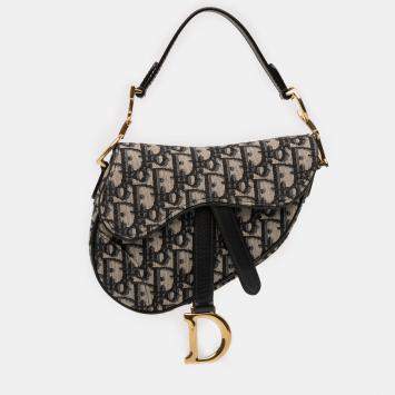 Pre Owned Dior Blue Mini Oblique Canvas Saddle Bag