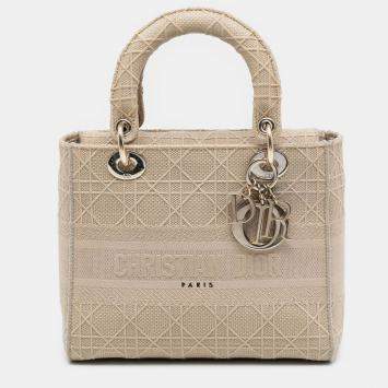 Pre Owned Dior Beige Medium Canvas Cannage Lady D Lite