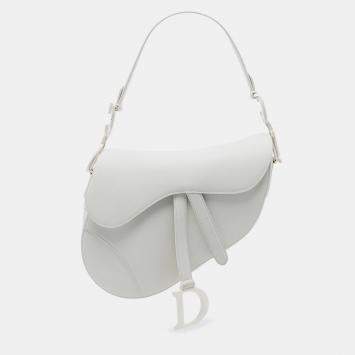 Pre Owned Dior White Ultra Matte Calfskin Saddle Bag