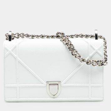 Pre Owned Dior White Small Grained Calfskin Diorama Flap