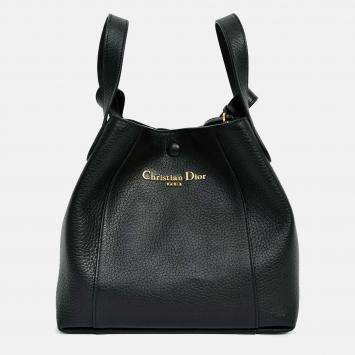 Pre Owned Christian Dior Black Grained Calfskin Bucket Bag with Strap